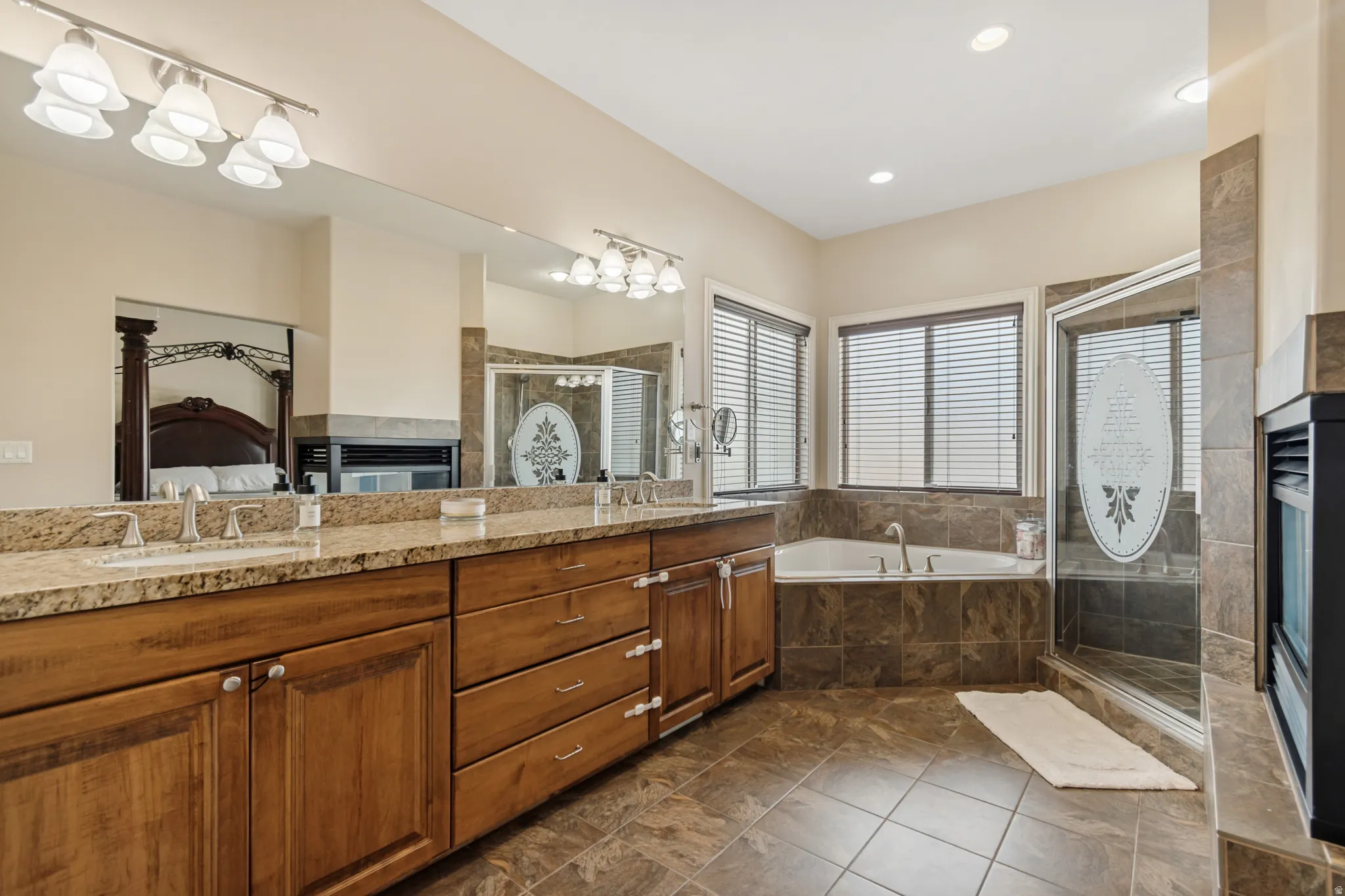 Double vanity with granite countertop and undermount sinks