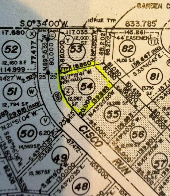 Plat Map, Lot 54. Illustrating the boundaries and dimensions of the property