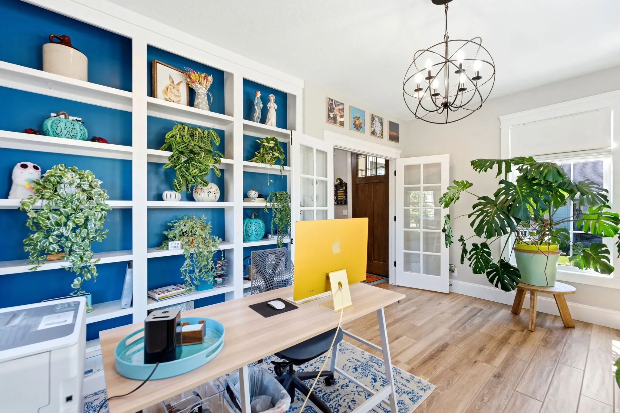Office-right off entryway with built-in shelving
