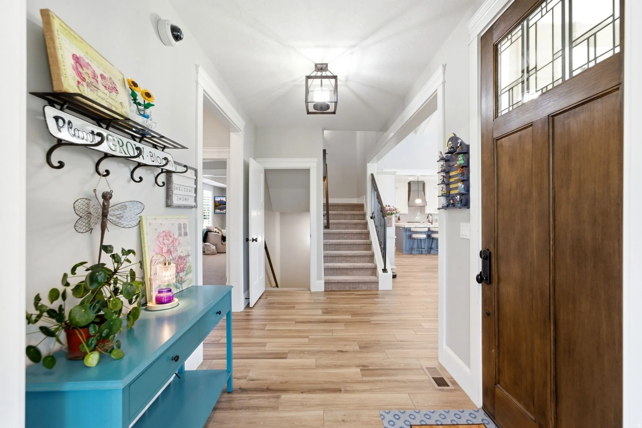 Solid wood entry door brings you into entryway