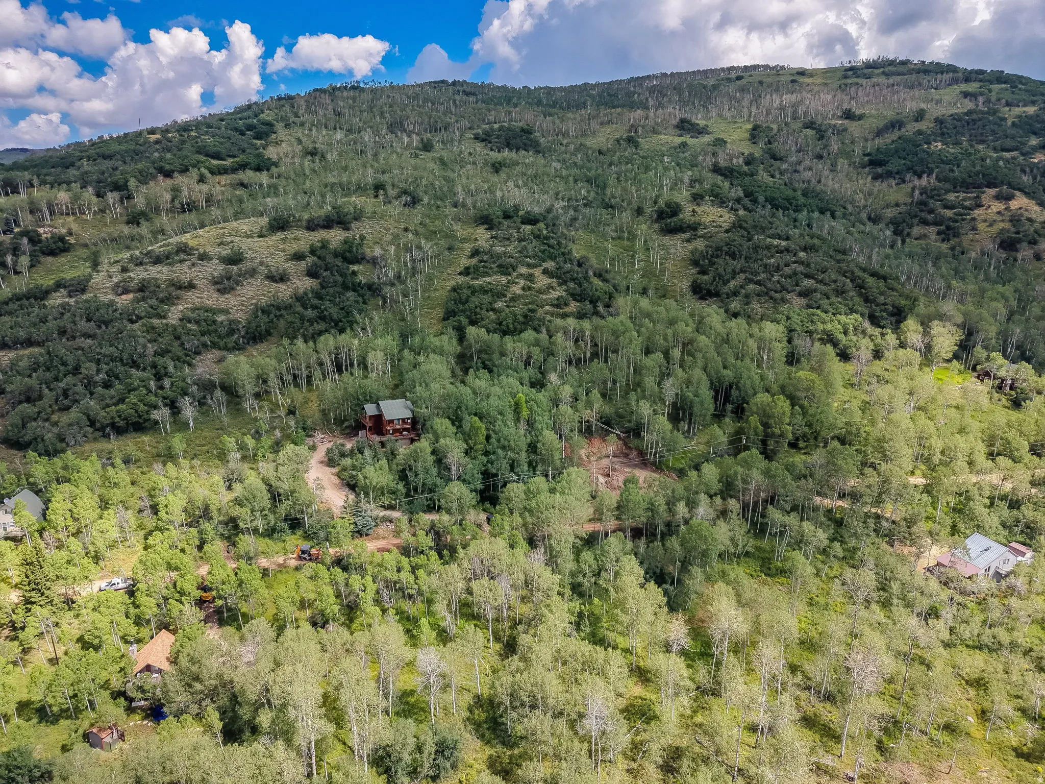 Mountain property featuring an abundance of mature trees and a sloped terrain