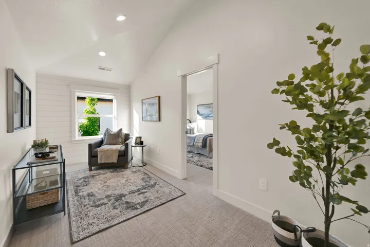 Loft, Vaulted ceiling with recessed lighting