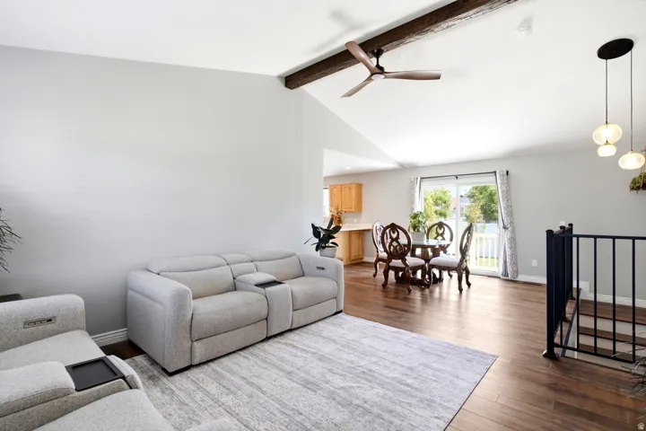 Vaulted ceilings with exposed wood beams