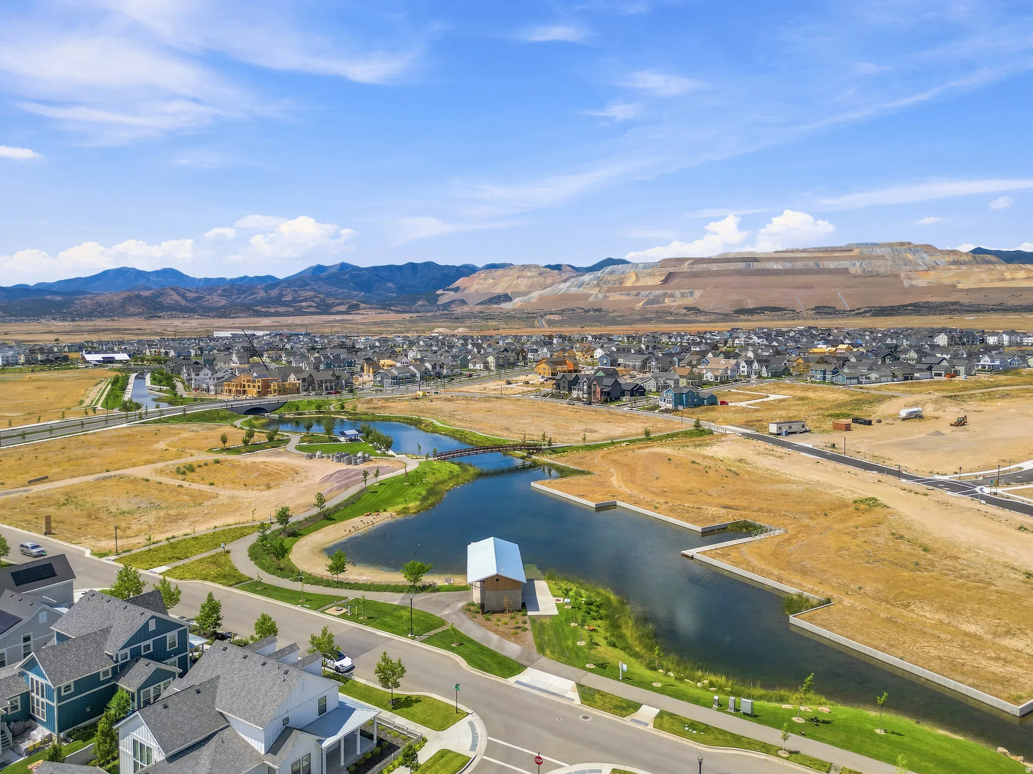 Aerial perspective showcasing a developing residential community