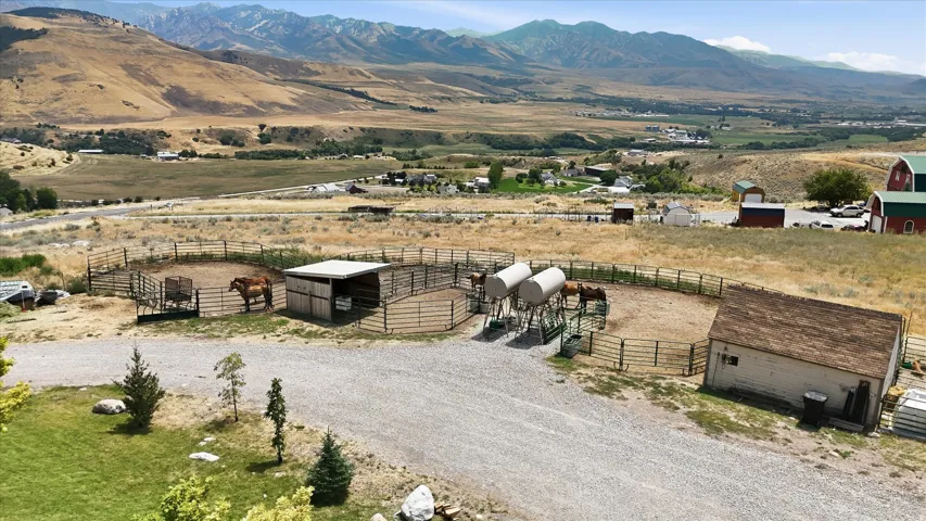 Gravel driveway with expansive mountain backdrop
