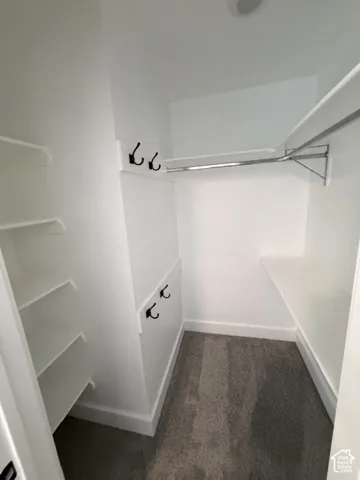 Built-in shelving, integrated hanging rod, and wall-mounted hooks