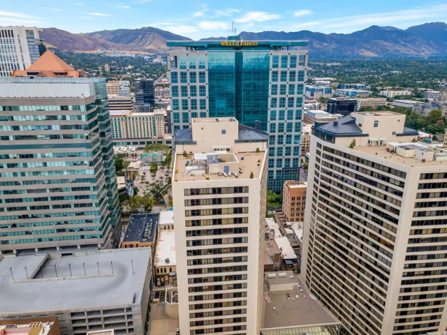 Aerial perspective showcasing high-rise urban architecture