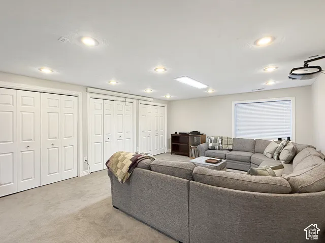 Comfortable living room with closets