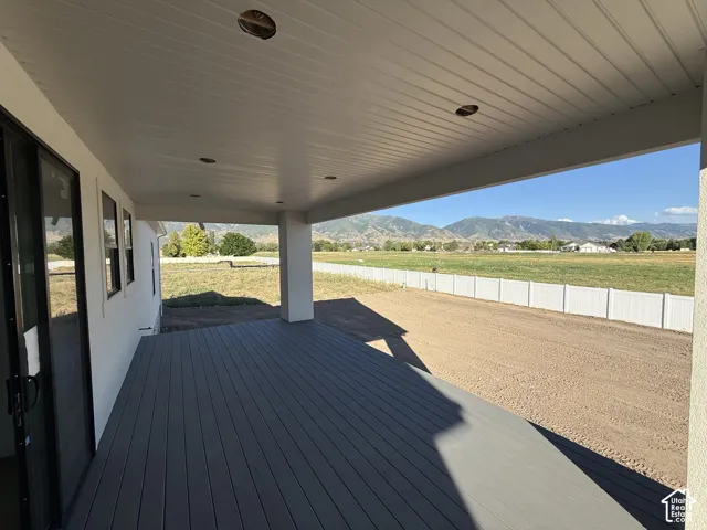Covered patio featuring a wide composite deck