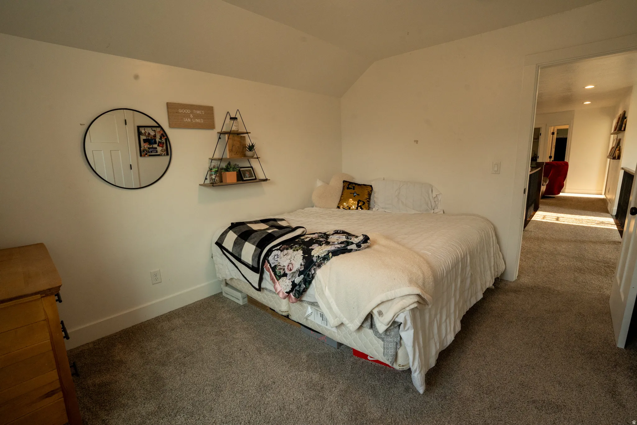 Plush carpeting throughout the room