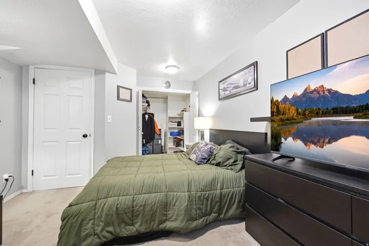 Carpeted room with light gray walls and white trim