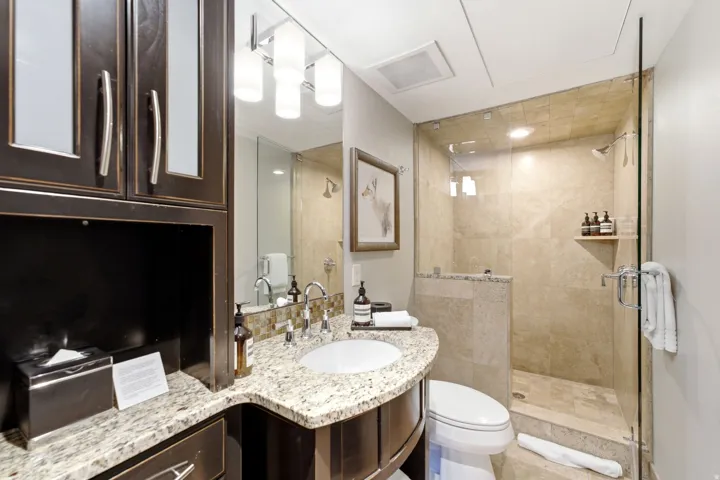 Integrated vanity with a stone countertop and undermount sink