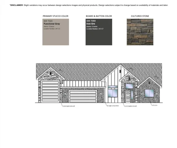 Exterior Design Selection. Illustrating the material and color specifications for the property's facade