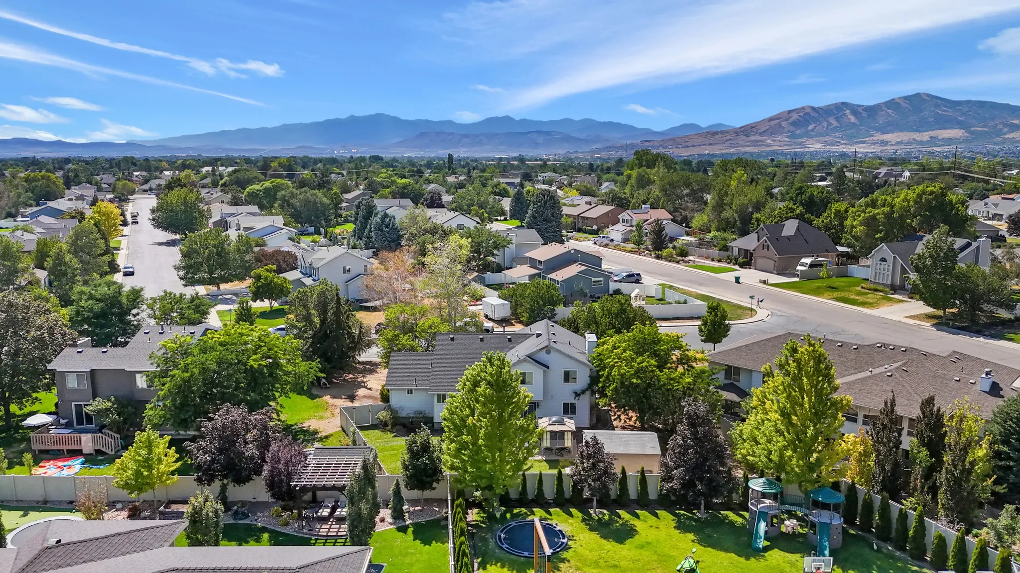 Residential neighborhood with established homes and mature trees