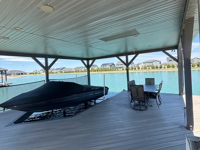 Potential boat dock with patio furniture
