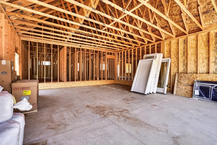Open concept framing for a new construction residence