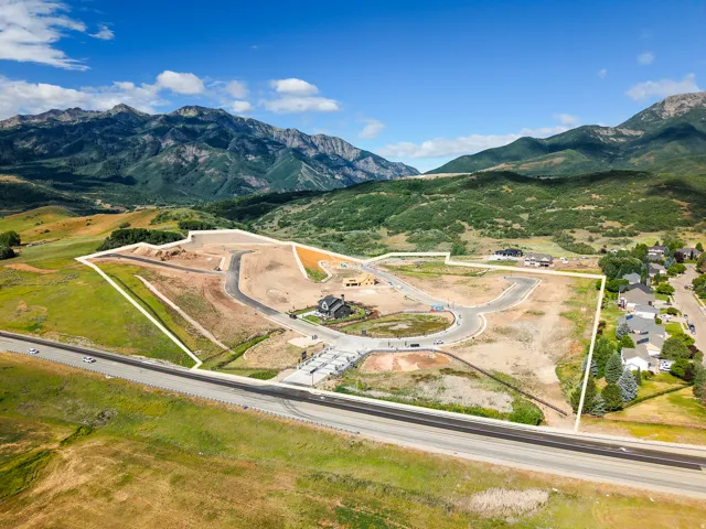 Expansive undeveloped land bordered by established residential properties and a paved roadway