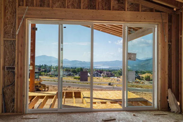 Wide sliding glass door with a multi-panel design