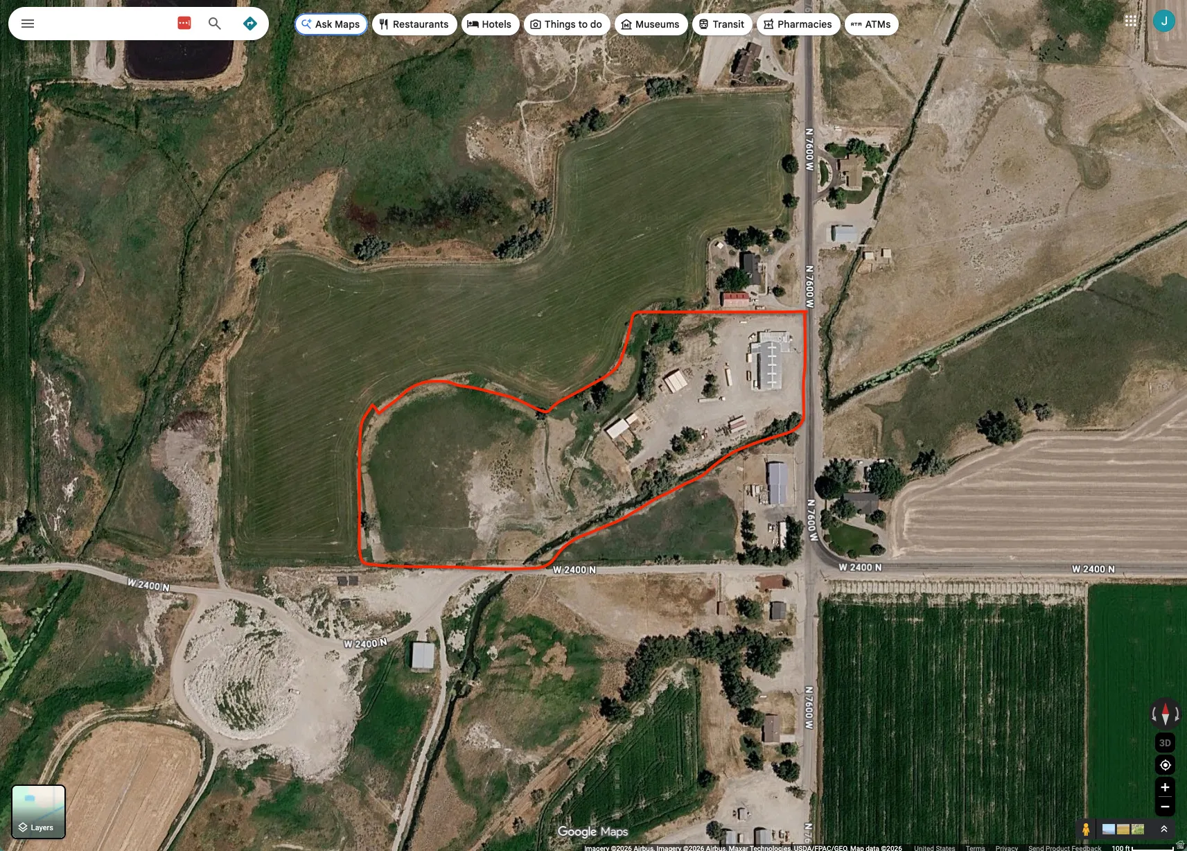 Satellite Imagery Map. Outlining the property boundary and surrounding geographical features