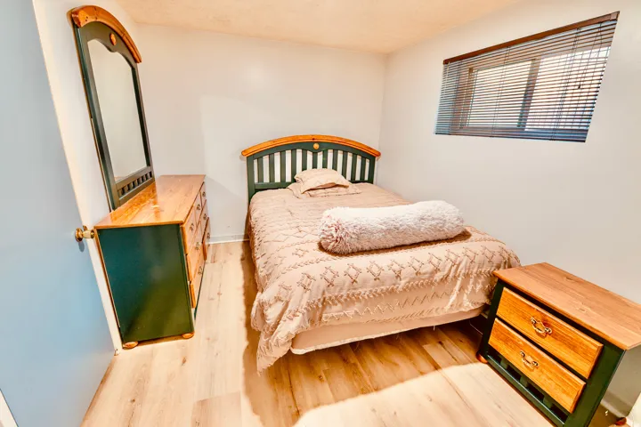 Neutral-toned interior featuring wood-finish flooring