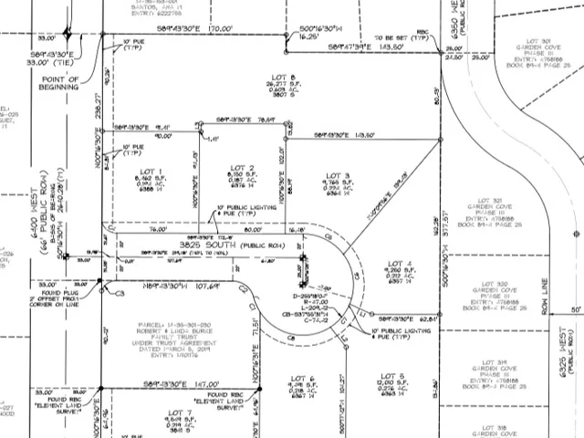 Survey Plat. Depicting property lines, easements, and lot configurations within a defined area
