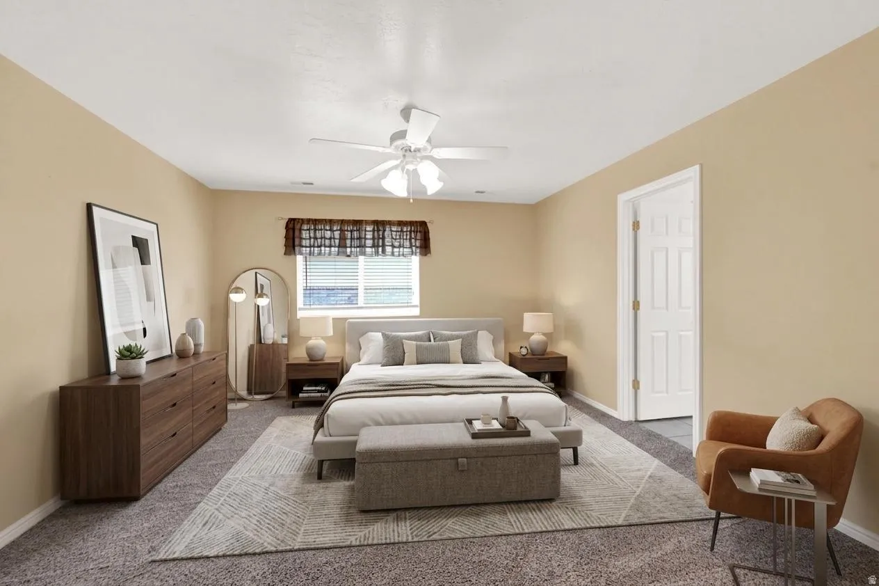 Virtually staged primary bedroom