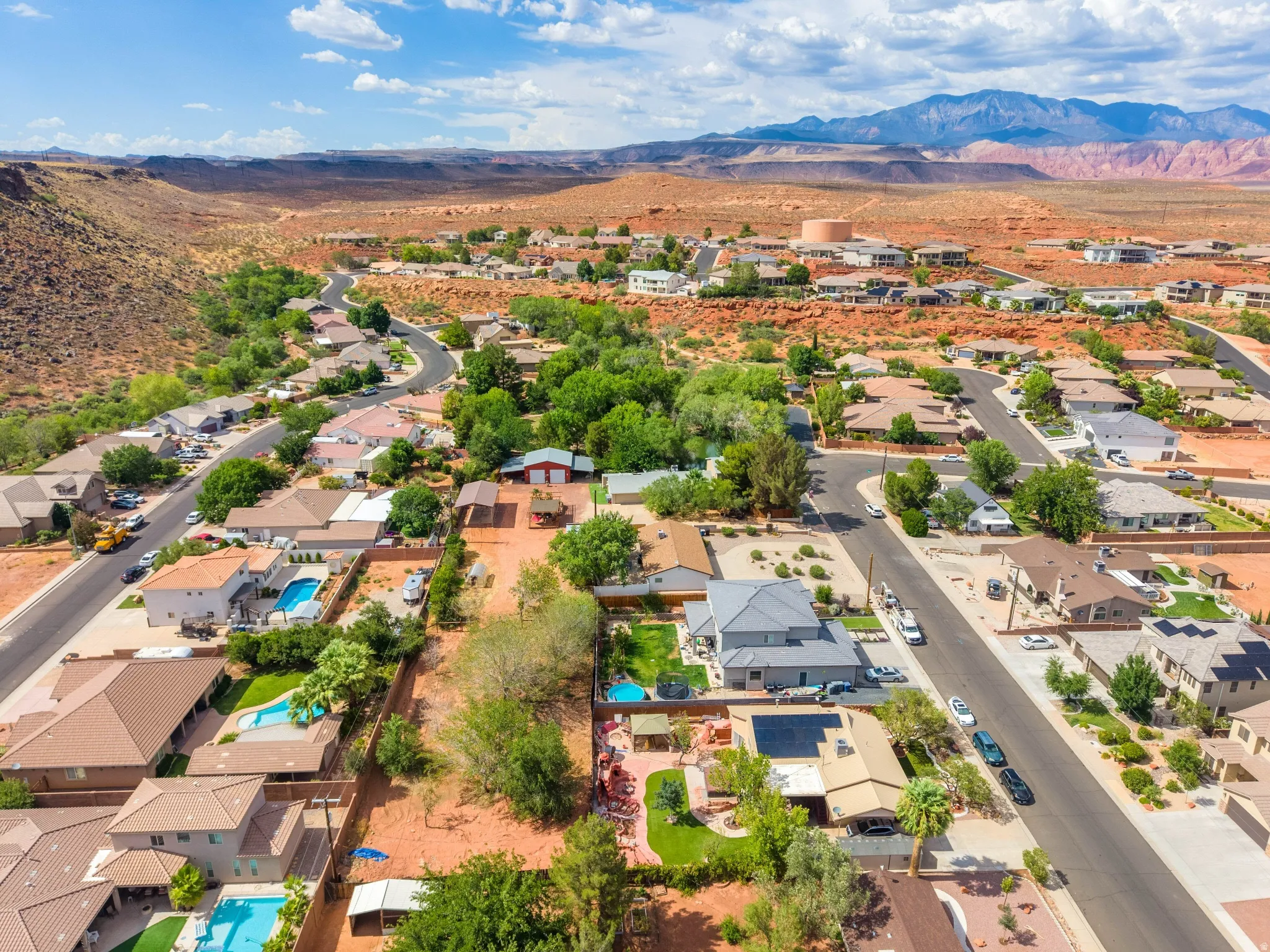 Residential neighborhood featuring paved streets and varied architectural styles