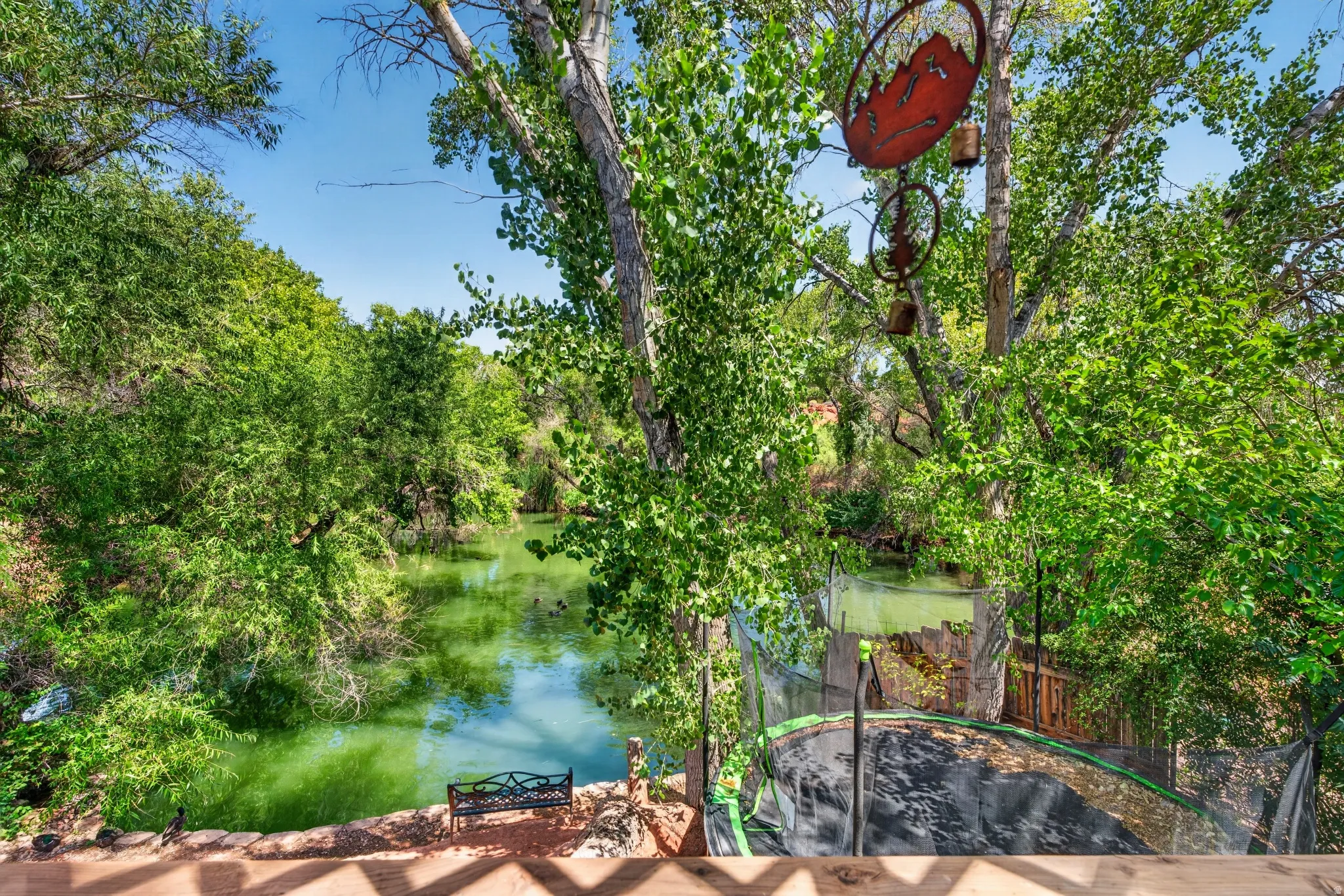Lush natural surroundings featuring mature trees and green foliage
