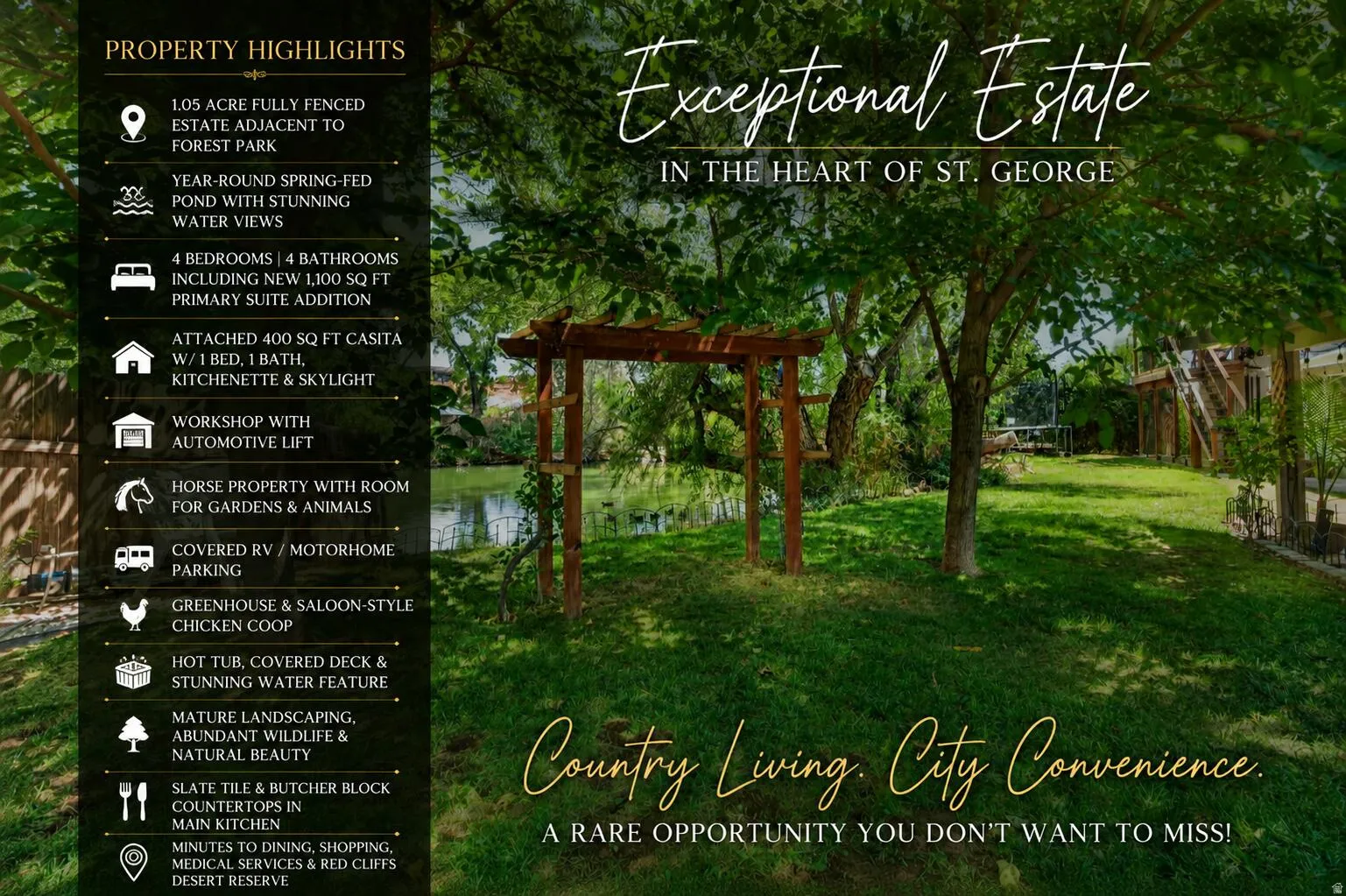 Property Highlights. Listing specific attributes of the property and its immediate surroundings