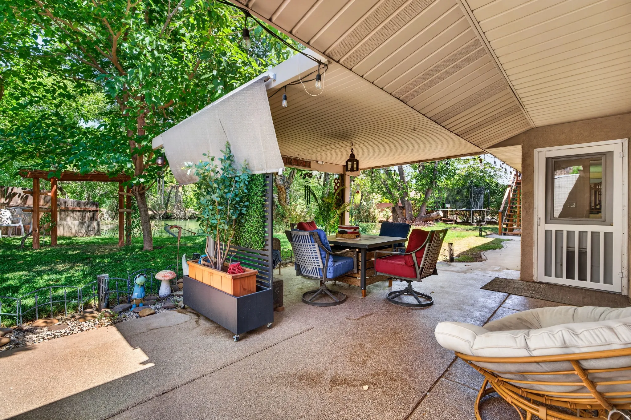 Covered patio with a textured concrete surface