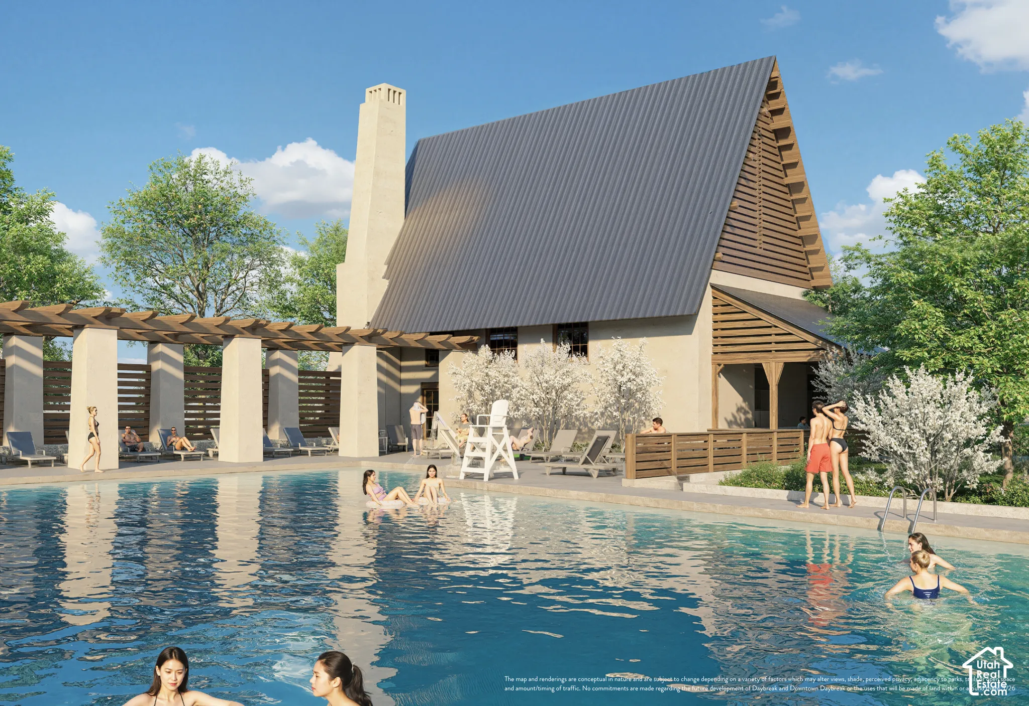 Expansive swimming pool with a surrounding concrete deck