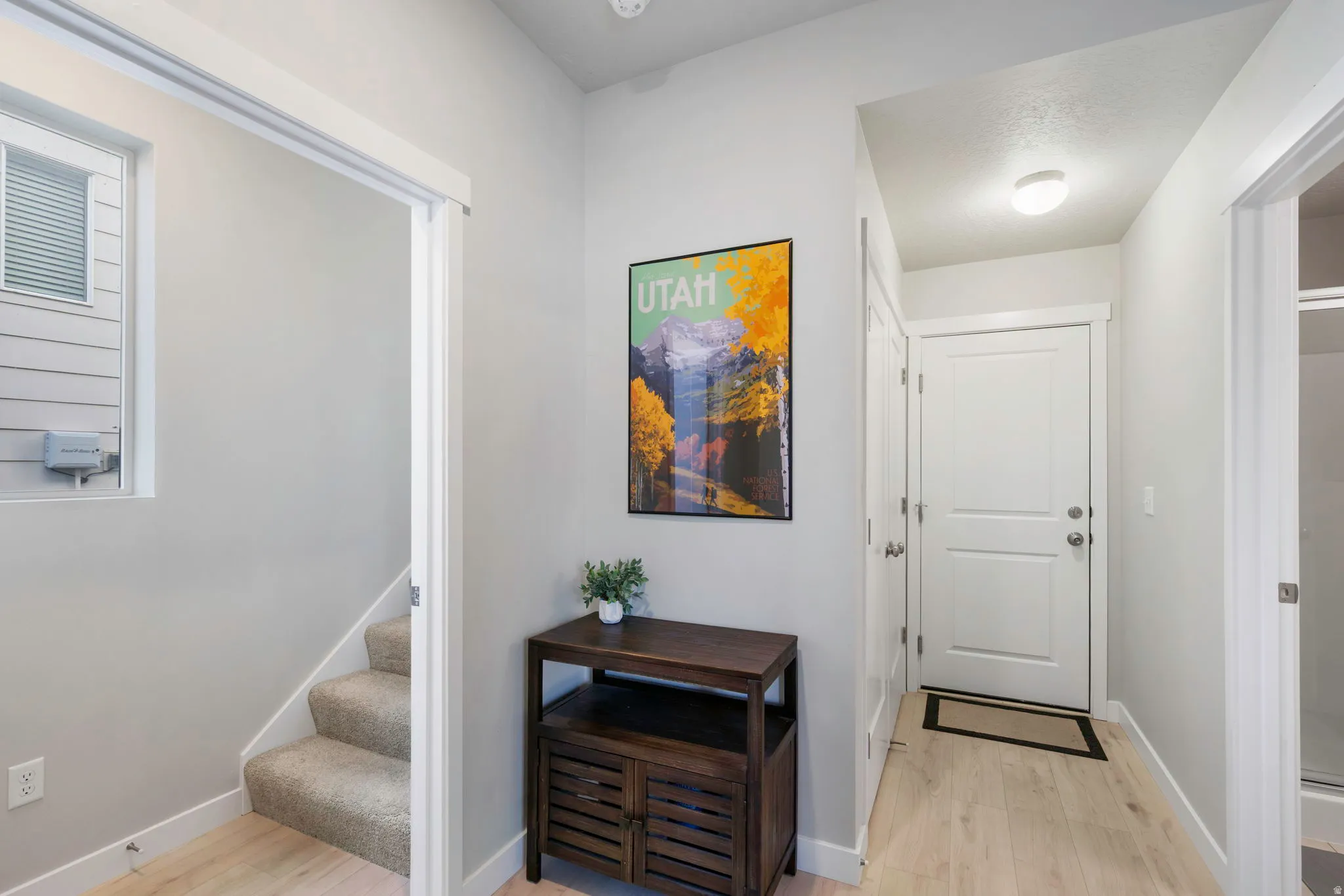 Entryway featuring light wood-finish flooring and neutral wall tones