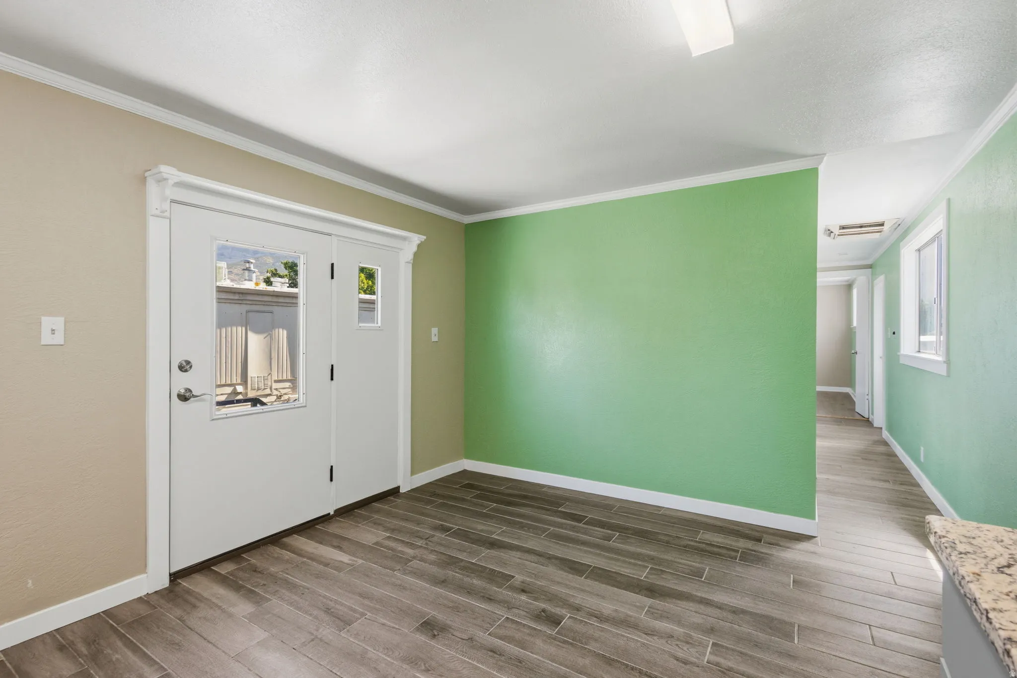 Wood-finish flooring throughout