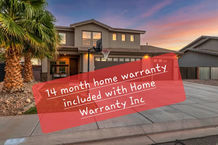 Promotional Image. Highlighting a 14-month home warranty included with the property through Home Warranty Inc