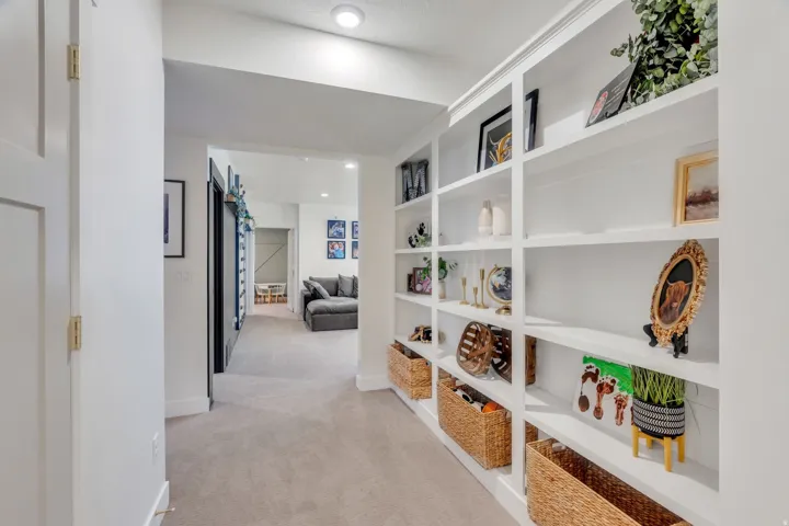 Custom built-in shelving with crown molding