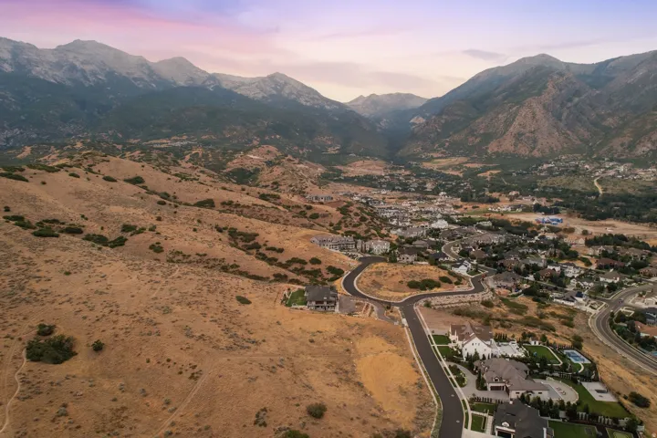 Expansive residential area at the base of a mountain range