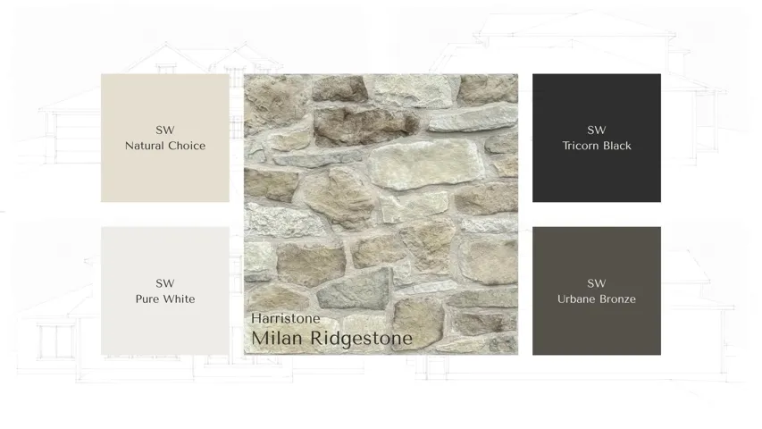 Material Selection Guide. Displaying exterior material and color options for the property