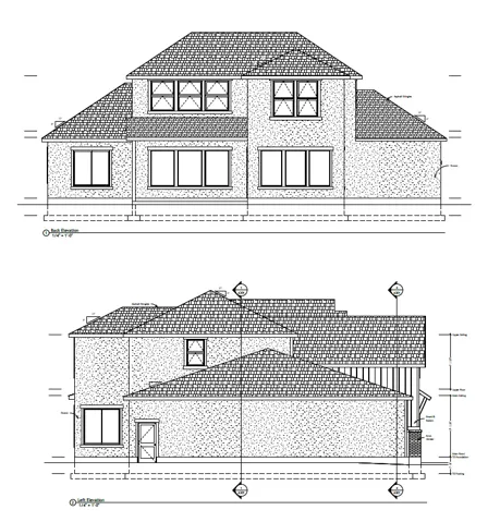 Architectural Elevations. Presenting the rear and left side exterior views of the property