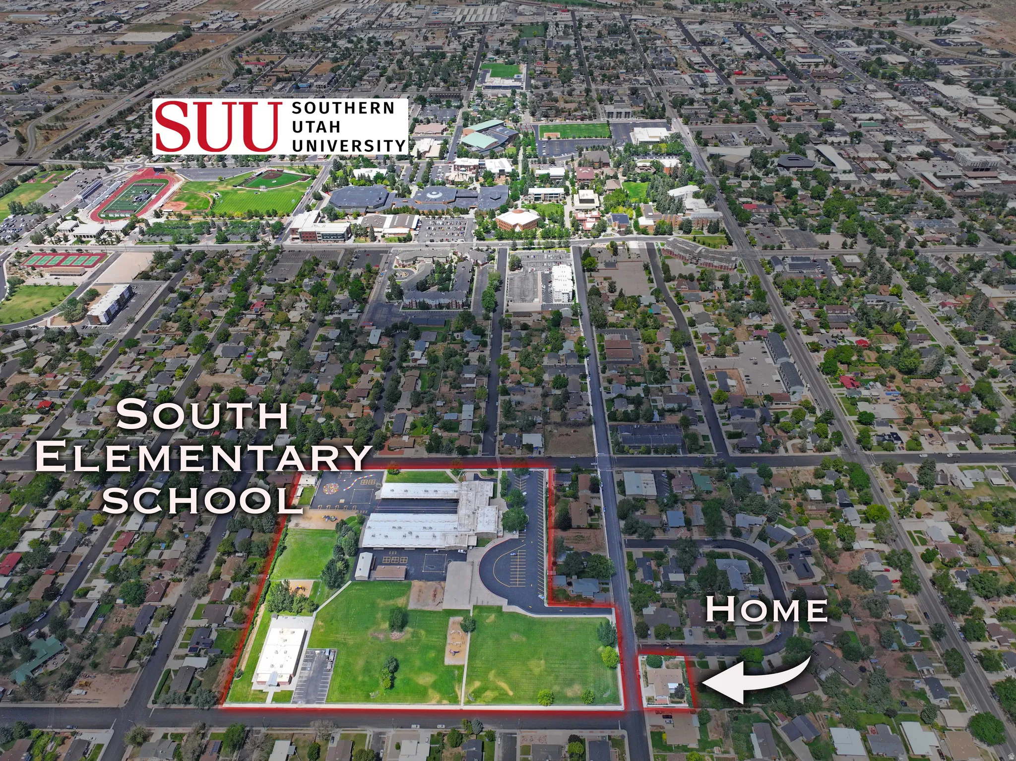 Aerial perspective showcasing the property's proximity to surrounding features