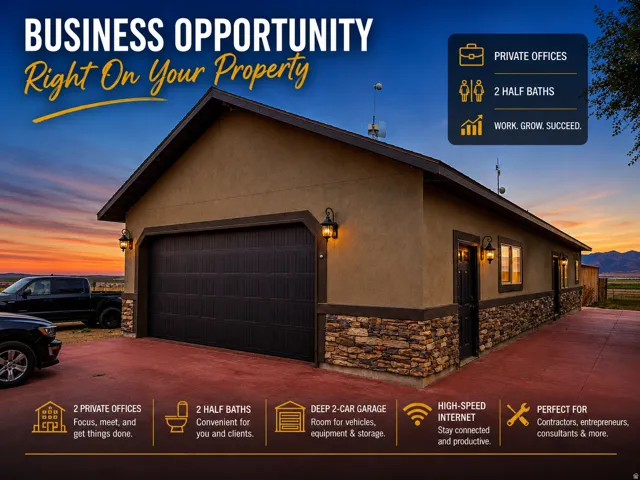 Real Estate Advertisement. Highlighting property features and potential uses of the structure