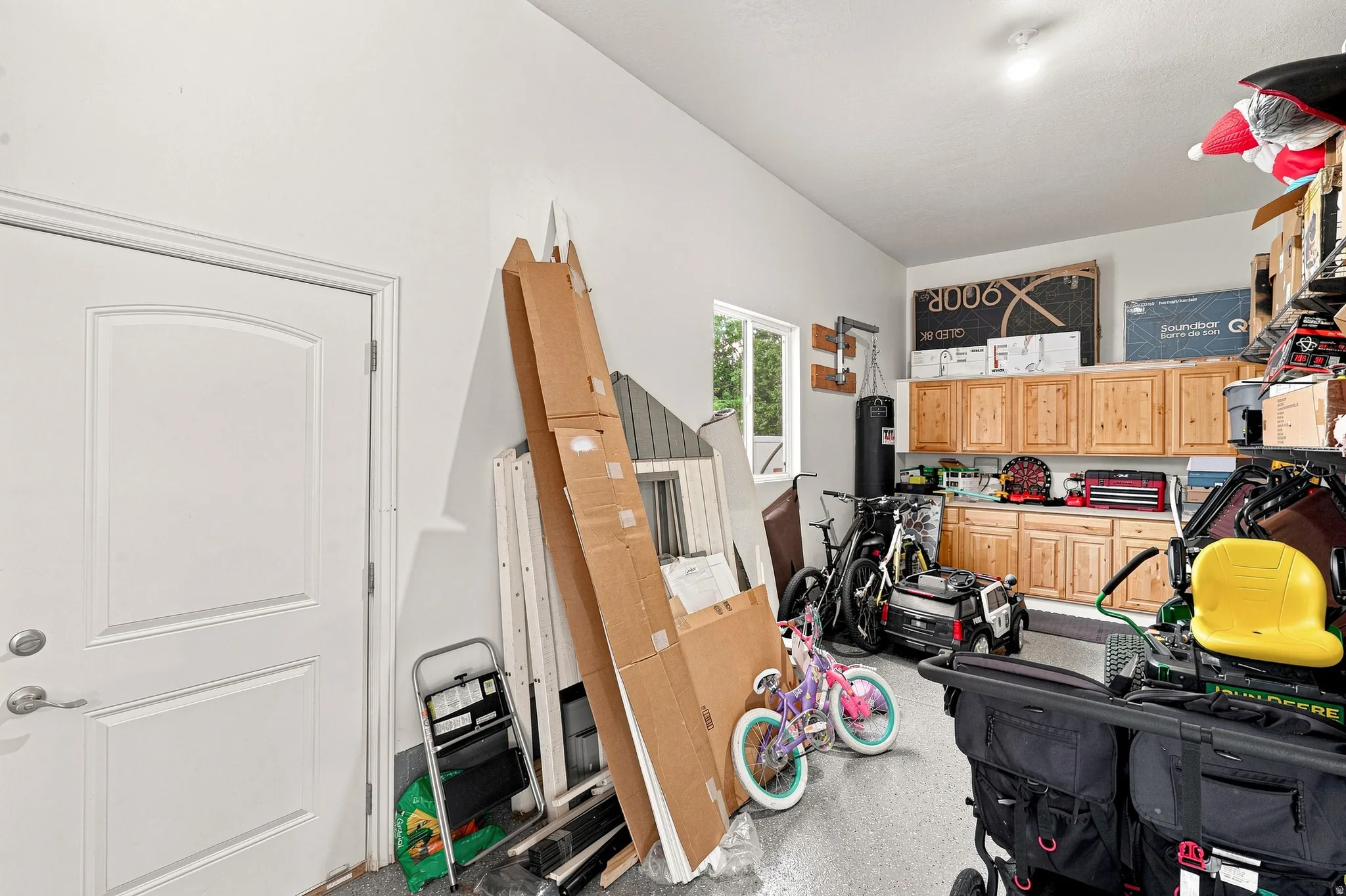 Double Deep with Window and Pedestrian Door, Cabinets and Workbench
