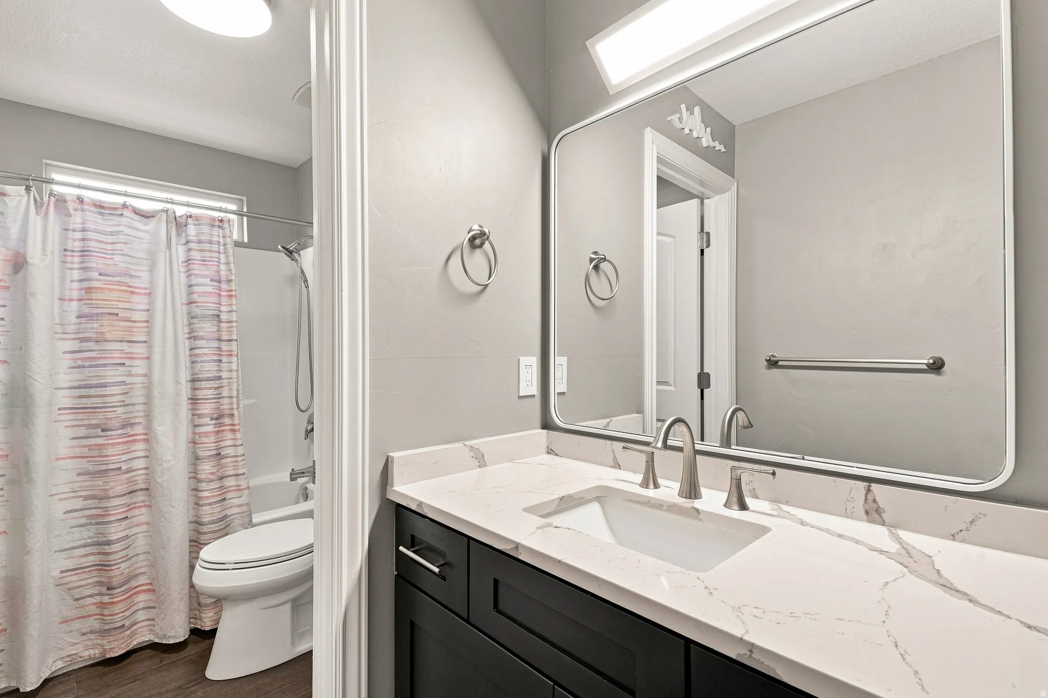 Full Divided Bathroom NEW Quartz, Sink, Mirror, Lighting, Plumbing Fixtures and Toilet