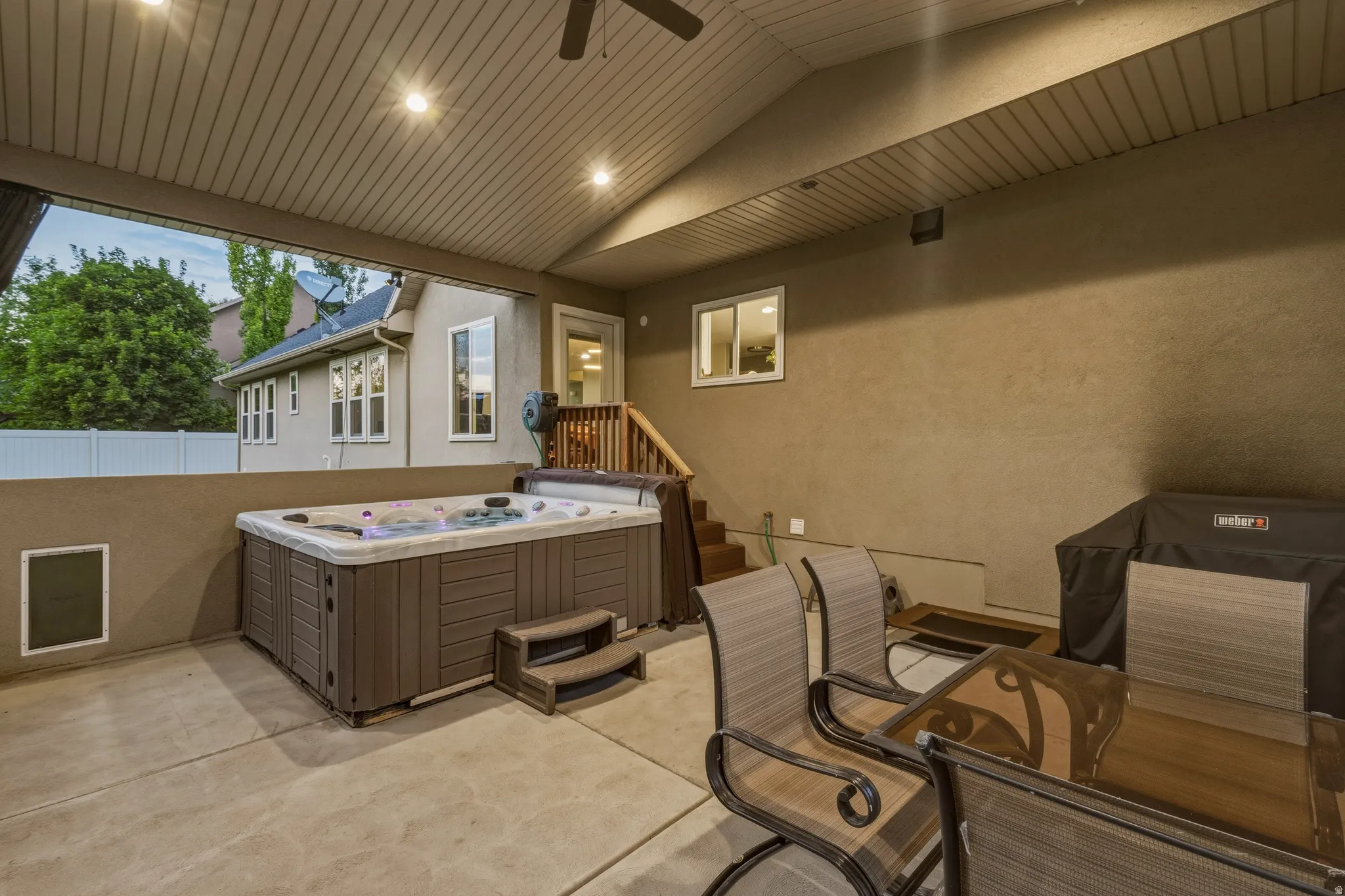 Private Covered Patio with NEW Stucco Surround, Dog Door, Hot Tub and Plenty of Room to Entertain