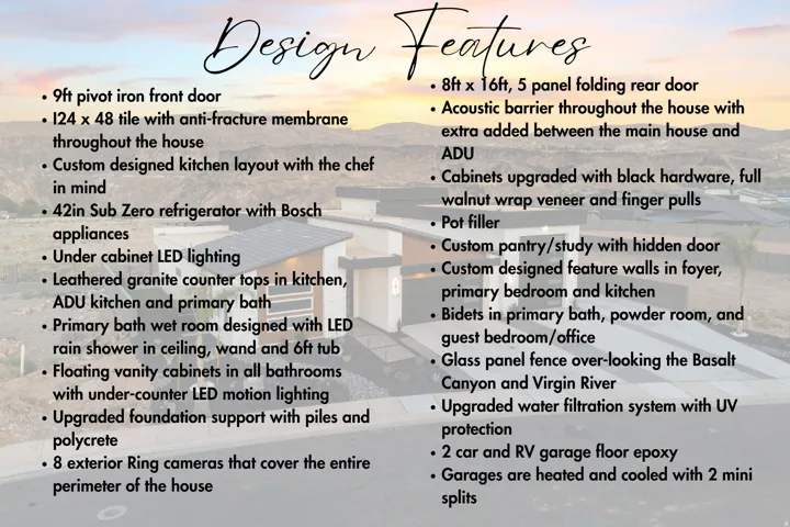 Property Features List. Itemizing specific attributes and installations within the property