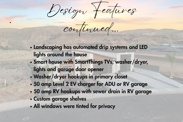 Property Feature List. Detailing property amenities and installations