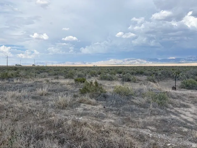 Expansive undeveloped land featuring natural desert vegetation, distant mountains, and utility poles