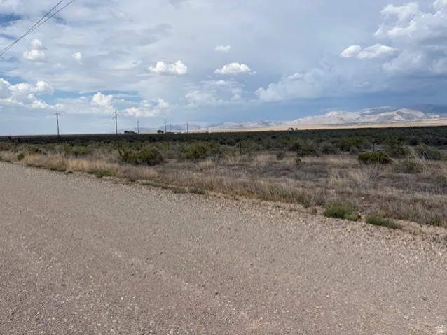 Expansive land parcel featuring natural desert vegetation, a gravel road frontage, and utility poles