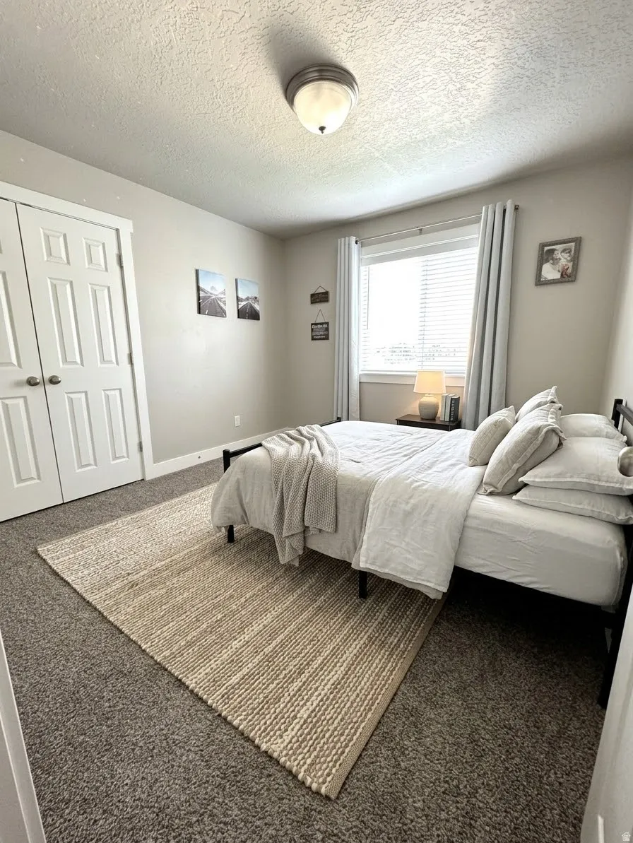 Neutral wall tones with a textured ceiling.  AI enhanced design concept.
