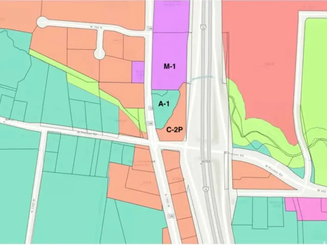 Zoning Map. Illustrating property classifications and boundaries within the depicted area