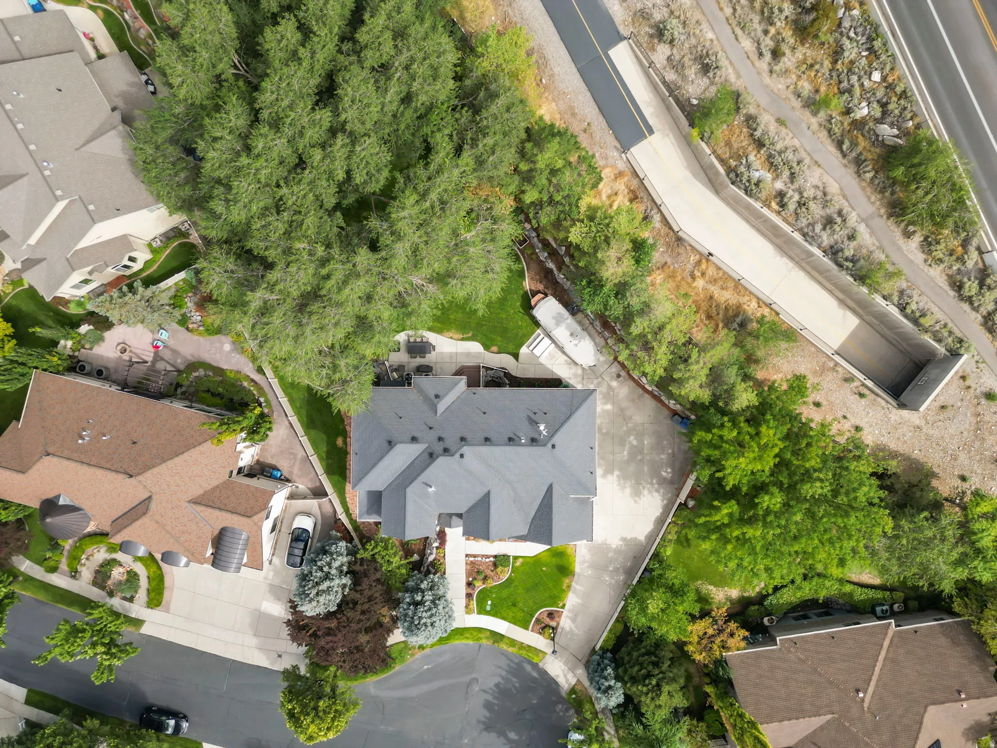 Drone view of home.  Shows access to the Murdock Trail